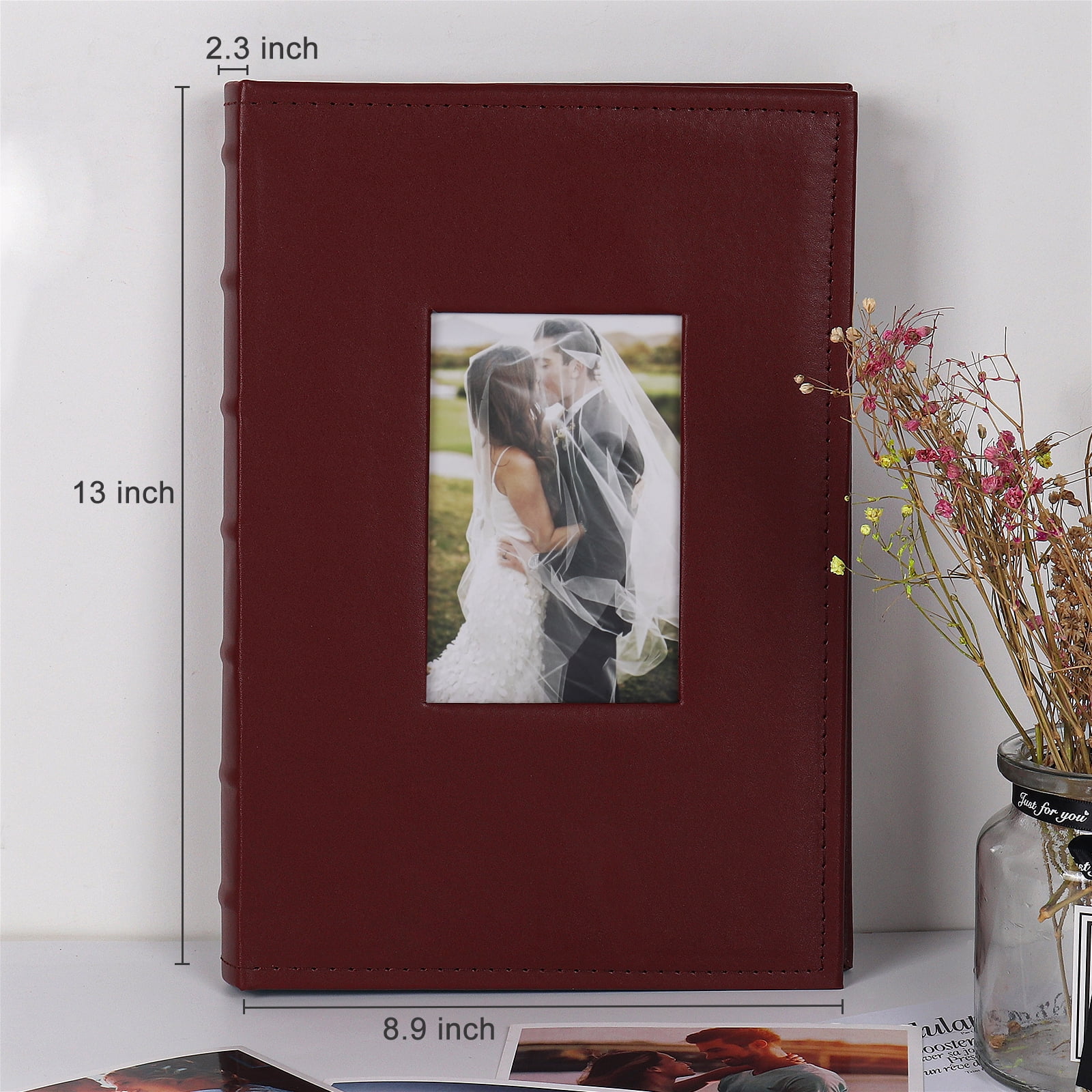 RECUTMS 4x6 Photo Album 300 Pictures Sewn Premium Leather Cover Memo Recording Family Photo Album Wedding Picture Albums Anniversary Baby Holiday Albums(Brown)