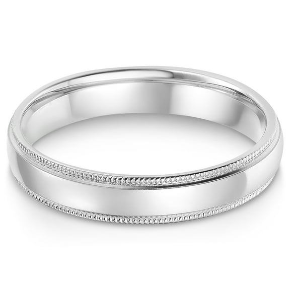 Ioka - 14k Solid White Gold 4mm Comfort Fit Milgrain Traditional Wedding Band Ring - size 4.5