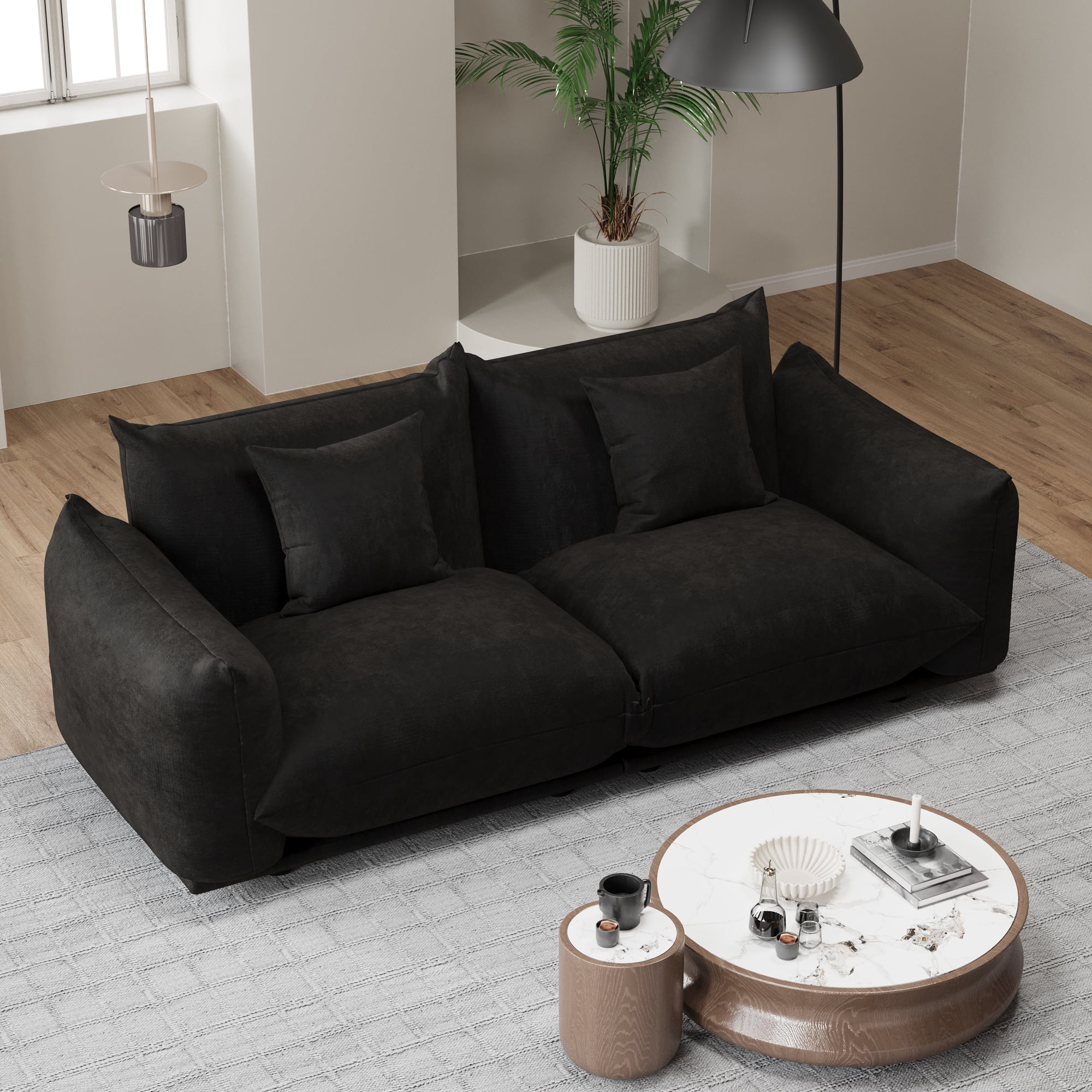 Advwin 75" Oversized Chenille Loveseat Sofa, Modern Cloud Couch with Thick Cushions for Living Room, Bedroom, Apartment, Small Spaces, Black
