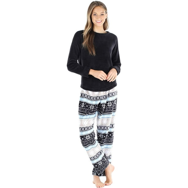 Women's Fleece Long Sleeve Pajamas PJ Set 