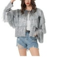 thumbnail image 2 of Women's Glitter Sequin Jacket Hiphop Long Sleeve Fringe Jacket Jacket Zip Fly Jacket Jacket Outwear, 2 of 9