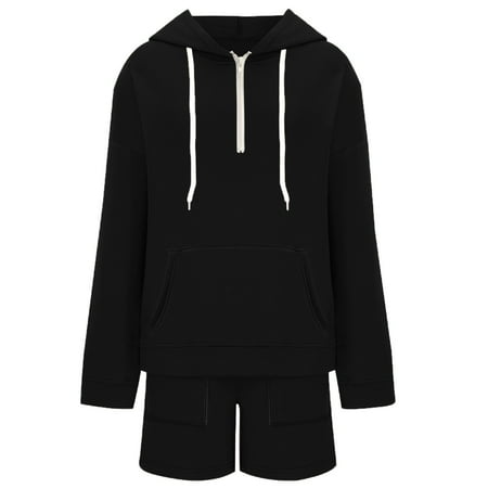 MDUKONU Women s Casual Tracksuit Machine Washable Minimalist Lounge Wear Black L
