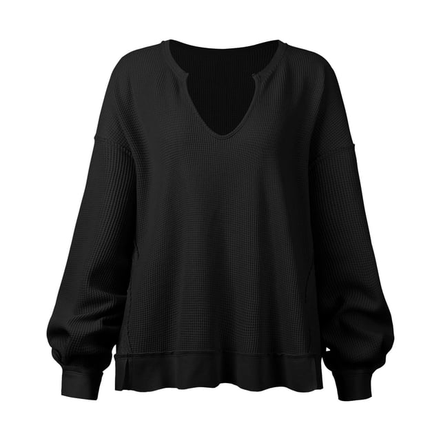 Sudadera De Mujer, Patrón De Gofres, Mano De Obra Fina, Suéter De Otoño, Abertura Lateral Para El Hogar ANGGREK No