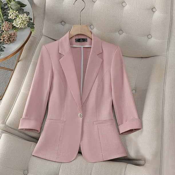Blazer de mujer, moda informal, color liso, bolsillo, cuello vuelto, manga 3/4, blusa de dacrón