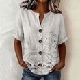 thumbnail image 2 of Oversized Tshirts for Women 3/4 Sleeve Top Print Blouse V Neck Button Down Short Sleeve Casual Loose Fit Clear Summer Tops for Women, 2 of 4
