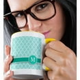 thumbnail image 2 of 3dRose, Personalized letter M aqua blue quatrefoil pattern Teal turquoise mint monogrammed personal initial, 11oz Two-Tone Yellow Mug, 2 of 7