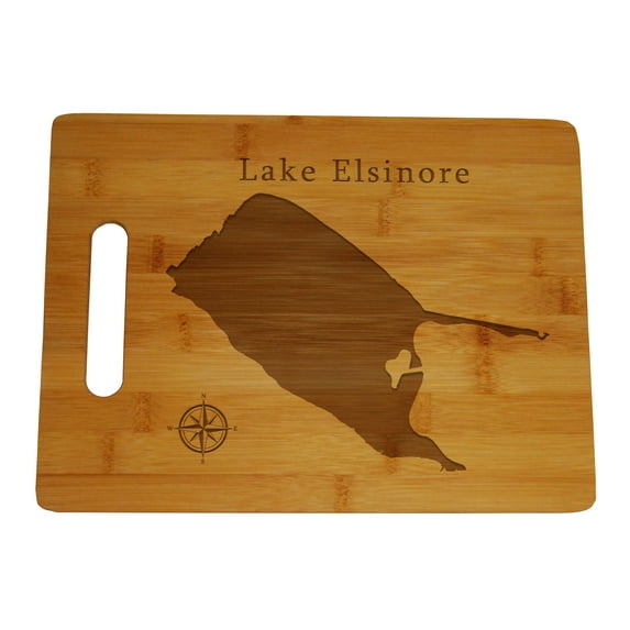 Lake Elsinore Map Engraved Bamboo Cutting Board 9.75x13.75 inches California