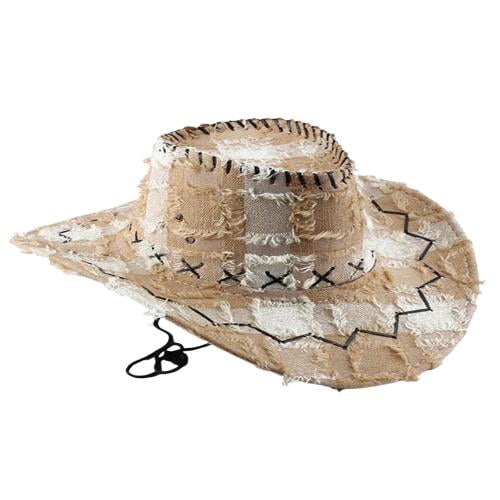 Binpure Western Cowboy Hat Classic Plaid Outdoor Wide Brim Hat for