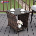 thumbnail image 2 of Hassch 2-Tier Rattan Side Table in Brown, Sturdy Iron Frame with Clear Tempered Glass Top, All-Weather Accent Table for Patio/Deck/Bedroom/Office/Living Room, 2 of 8