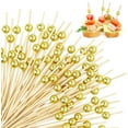 thumbnail image 1 of 100 palillos dorados para cóctel, aperitivo, perla, bambú, palillos para cóctel, palillos en forma de flor, postre para bebidas, 1 of 5
