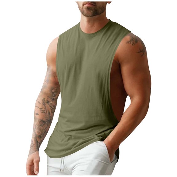 Qiyinn Mens Gym Sleeveless Tank Top Workout Muscle Shirt Cut Open Quick Dry Bodybuilding Vest