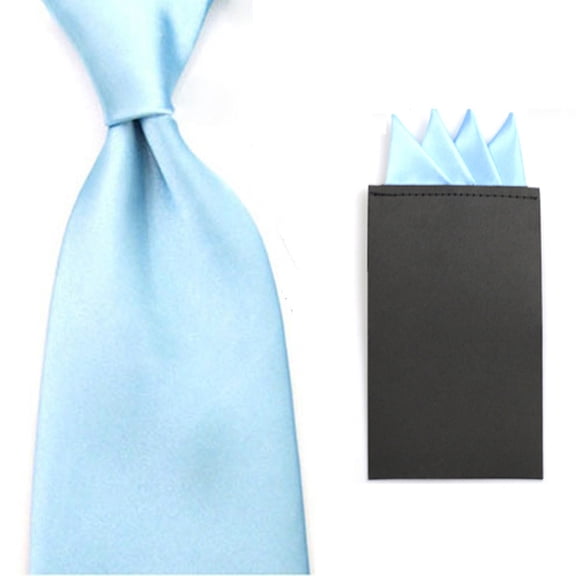 Men Satin Solid 8cm Tie Necktie 4 Fancy Folds Pre-folded Pocket Square Hanky Set