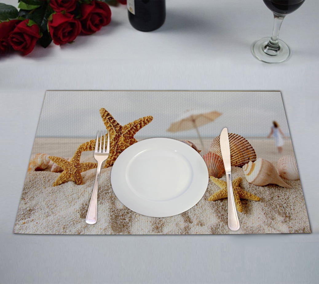 GCKG Star Fish Sea Shell Beach Placemats 12x18 inches Set of 2