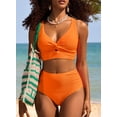 thumbnail image 3 of Eytino Women's Bikini Sets 2 Piece Swimsuit High Waisted Bathing Suits for Women V Neck Twist Front Bikini Top with Bikini Bottoms Vacation Swimwear Orange L, 3 of 11