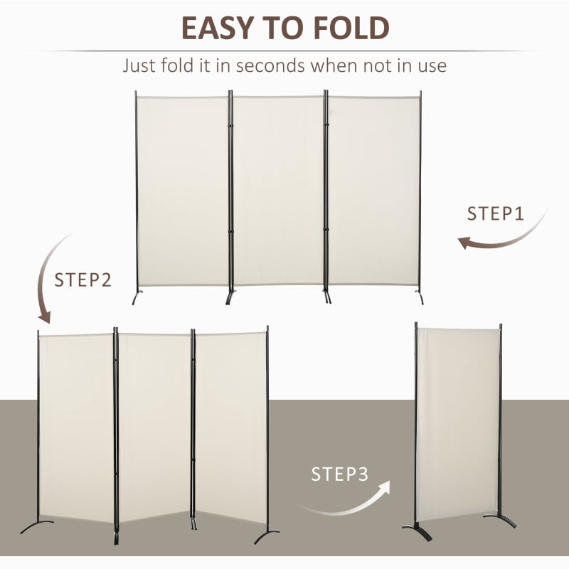 Alvantor 3-Panel Folding Privacy Screen, Freestanding Room Divider with Metal Frame 99.5"x71.75" Beige