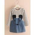 thumbnail image 4 of Kids Baby Girl Casual Spring Summer Cartoon Mouse Print Striped Denim Dress, 4 of 6