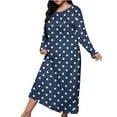 thumbnail image 3 of BiZtdJrK Womens Fall Nightdress Polka Dot Print Round Neck Long Sleeve Nightgowns Plus Size Loose Pajama Maxi Dresses Navy L, 3 of 7