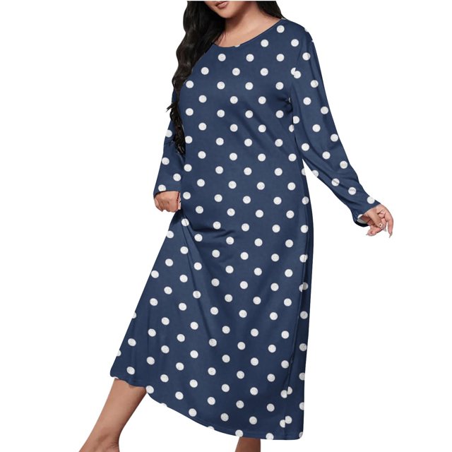 Erwazi Chemises de Nuit pour Femmes Maxi Col Rond Manches Longues Vêtements de Nuit Confortables Imprimé Ample Doux Décontracté Robe de Nuit Confortable
