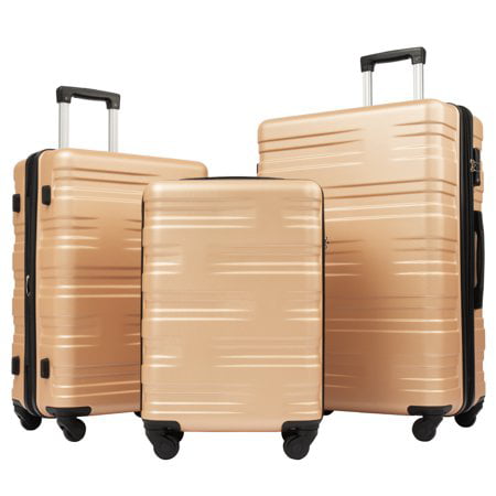 Black Flieks Luggage Set 3 Piece with TSA Lock Light Weight Hardside Spinner Suitcase 
