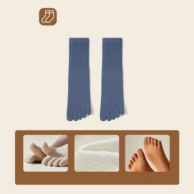 Sock 1-Pair Blue Cotton Split-Toe Socks Breathable Seamless Long Mid-Calf Socks with Odor Control Rkxzt