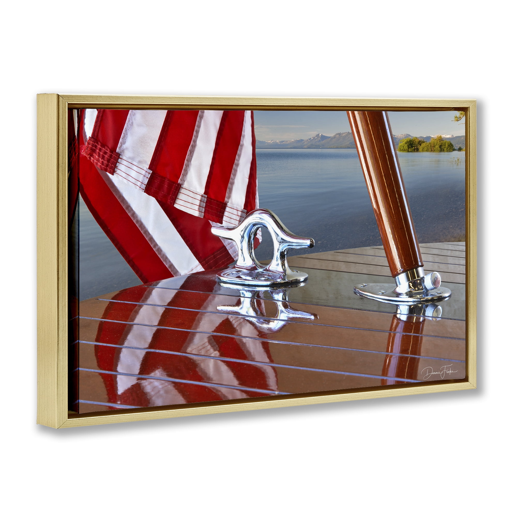 Stupell Industries Flag On Boat Hull Transportation Photography Gold Floater Framed Canvas Art Print Wall Art, 31 x 21