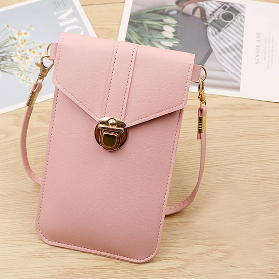 FELTECHELECTR 1Pcs Women's Crossbody Bag Pink PU Leather For Vacations Storage Bag Touchscreen Compatible