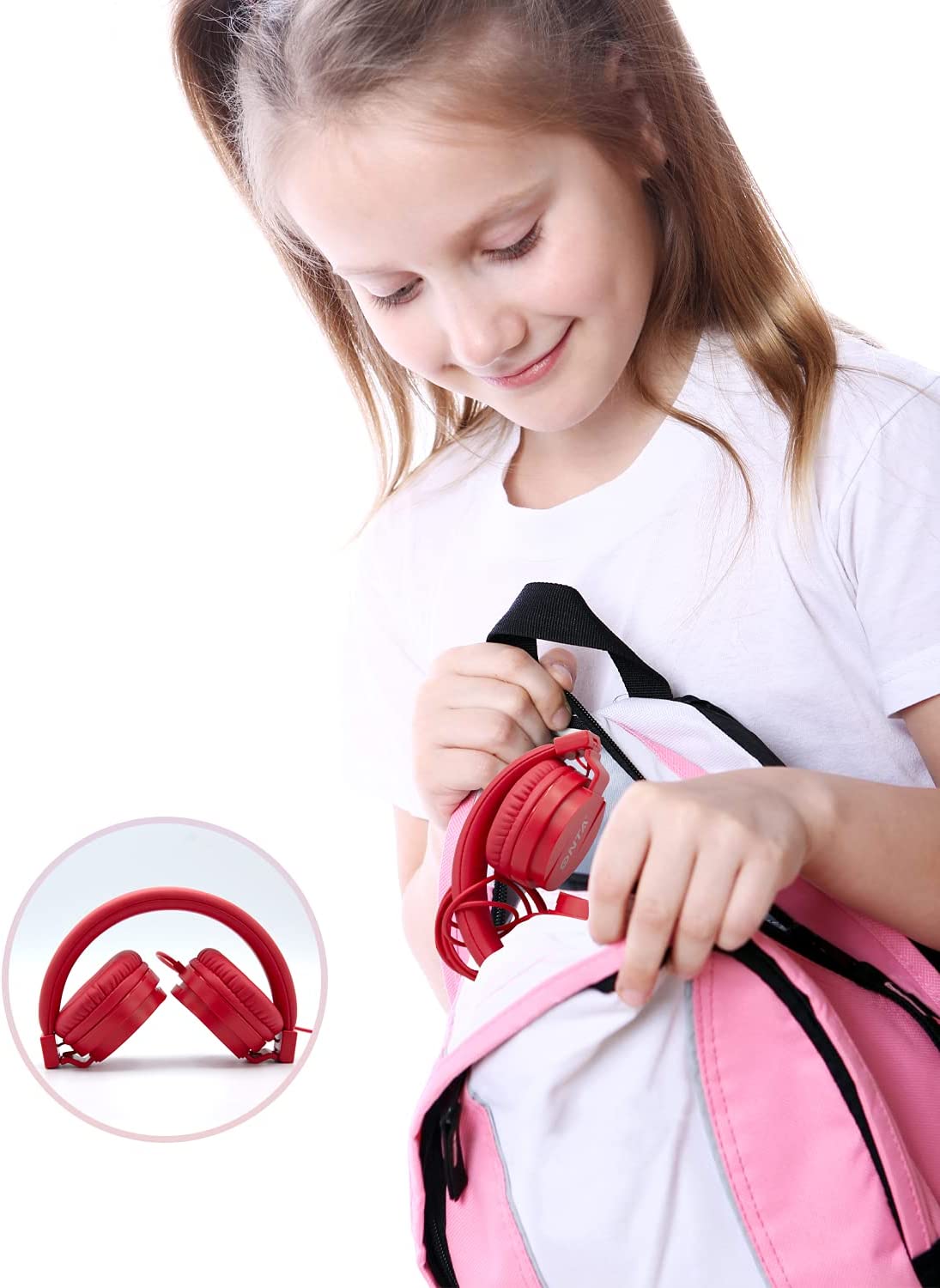 ONTA Kids Wired On-Ear Headphones, Red photo 6