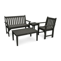 POLYWOOD Vineyard 4-Piece Bench Seating Set in Black