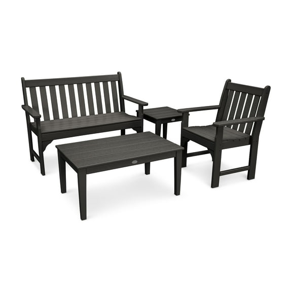 POLYWOOD Vineyard 4-Piece Bench Seating Set in Black