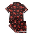 thumbnail image 6 of WTOBBY Women's Printed Halloween Pajama Set Loose Casual Short Sleeve Top with Elastic Waist Shorts Two-Piece Comfy Sleepwear Home Lounge Wear Outfit,Wine 3XL, 6 of 6