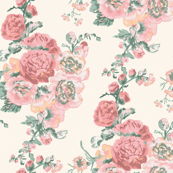Laura Ashley Hollyhocks Coral Pink Wallpaper