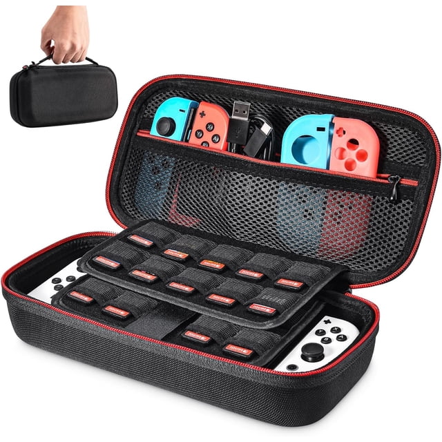 Estuche de transporte para NS Switch/Switch OLED, estuche rígido de viaje con espacio de almacenamiento para 19 cartuchos de juegos y otros accesorios de Switch