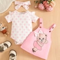 thumbnail image 2 of CAICJ98 Baby Girl Clothes Newborn Suspender Skirt Short Sleeve Ruffle Romper + Cute Love Bear Dress + Bow Headband Infant Outfits Set (Pink,0-3 Months), 2 of 7
