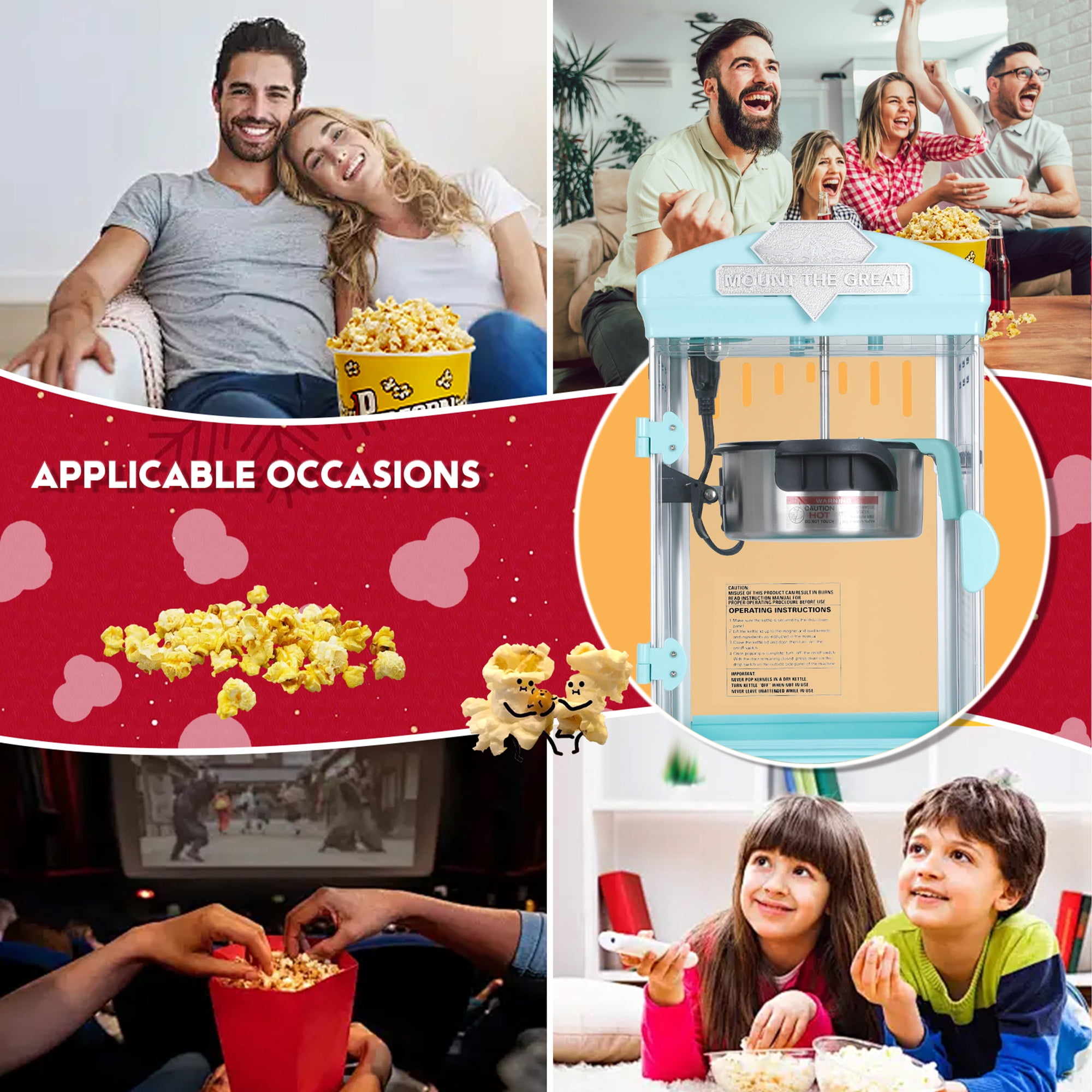 Commercial-Style 8-Ounce Popcorn Maker Machine with Stainless Steel Kettle, Warming Deck for Parties and Home Theater, Green