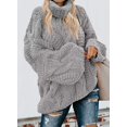 thumbnail image 2 of Women's Off Shoulder Long Sleeve V-Neck Ribbed Cable Pullover Sweaters Loose Fitting Jumper Tops, 2 of 3