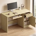 thumbnail image 4 of Waleaf 55" Computer Desk with Drawers & Storage Shelves, Modern Home Office Desk with Keyboard Tray, Sturdy Wood Study Writing Desk for Bedroom Living Room（Oak）, 4 of 8