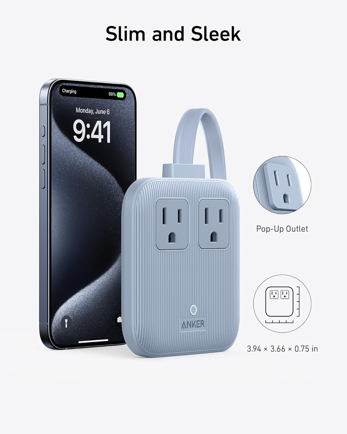 Anker Nano Charging Station(67W Max), 6-in-1 Power Strip Compatible for iPhone 16/15, MacBook, with Flat Plug and 5ft Thin Undetachable Extension Cord,2 AC&2 USB A&2 USB-C, for Home&Office