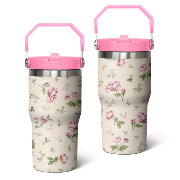20oz Pioneer Stainless Steel Tumbler with Top Handle,Colorful Floral Travel Coffee Mug Flip Straw Cup,Gifts for Women Girls Men Adults