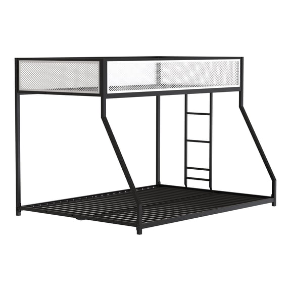 Furniture of America Vuran Kids Twin Over Full Metal Platform Bunk Bed, Black and White