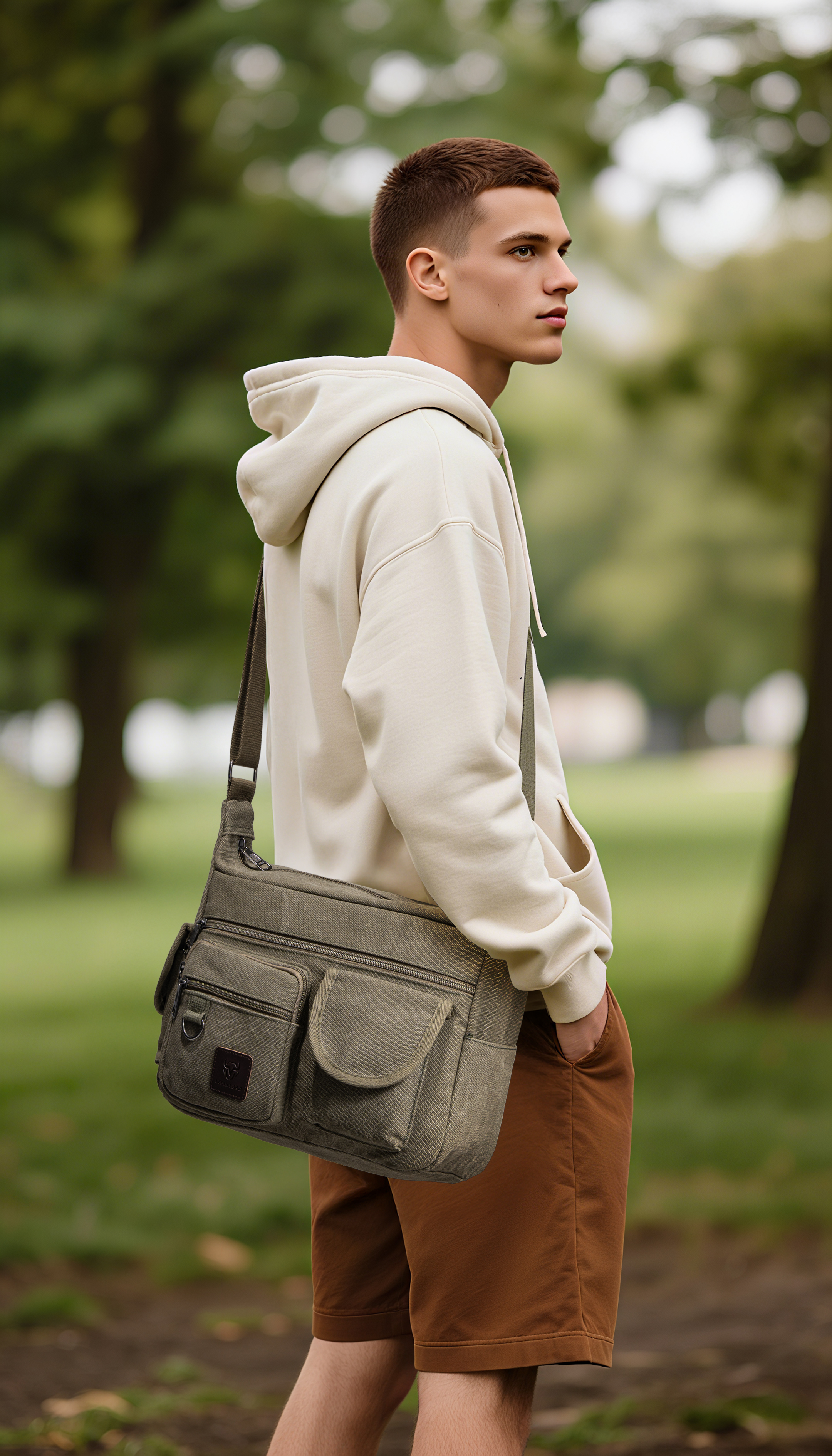 LEBULLBRO Canvas Messenger Bag for Mens Womens Multi-pockets 13 inch Laptop Shoulder Sling Bags School Crossbody Bags Travel Green