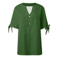 thumbnail image 4 of MIXUE Womens Summer Tops Summer Solid Color V Neck Button Short Sleeve Cold Shoulder Casual Tee Shirts Outwear,Green,S, 4 of 5