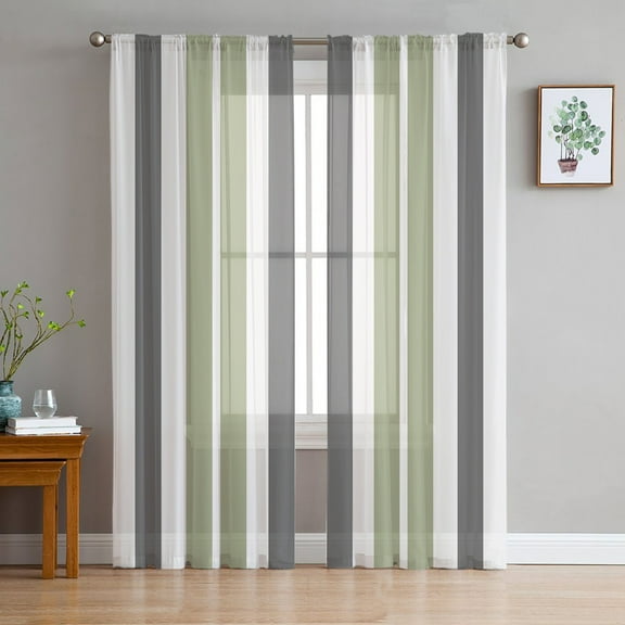Modern Sage Green, Abstract Geometric Grey White Sheer Curtains 84 Inches Long 2 Panels Set, Window Sheer Curtains for Living Room/Bedroom, Light Filtering Rod Pocket Curtain 52'' x 84'' x 2