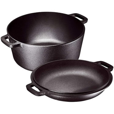 Bruntmor Heavy Duty Pre-Seasoned 2 in 1 Cast Iron Double Dutch Oven and Domed Skillet Lid - Versatile Healthy Design - Non-Stick - 5-Quart (Pre-Seasoned)