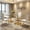Table+4 White Chairs, variant on Hi loPres 9-Piece Dining Set, 71" Tempered Glass Table with Gold Metal Pedestal Base and 8 Black PU Leather Chairs with Gold Legs for Dining Room