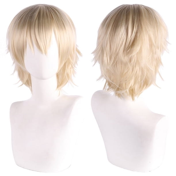 Zhuge Peluca de pelo corto unisex de anime, peluca de anime para cosplay, pelucas sintéticas resistentes al calor para fiesta de disfraces con flequillo, beige A