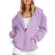 thumbnail image 1 of sudadera con capucha y cremallera de manga larga de color sólido de moda casual para mujer púrpura claro / xl, 1 of 6