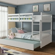 Gymax Full over Full Bunk Bed Platform Wood Bed Captain's Bed w/ Trundle & Ladder Rail