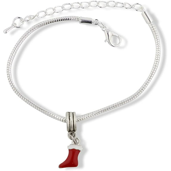 Red and White Christmas Stocking Sock Snake Chain Charm Bracelet