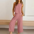 thumbnail image 5 of QLEICOM Women's Summer 2 Piece Outfits Round Neck Crop Basic Top Cropped Wide Leg Pants Set Sleeveless Tank Tops & Loose Elastic Waist Trouser with Pockets Red M, US Size 6, 5 of 6
