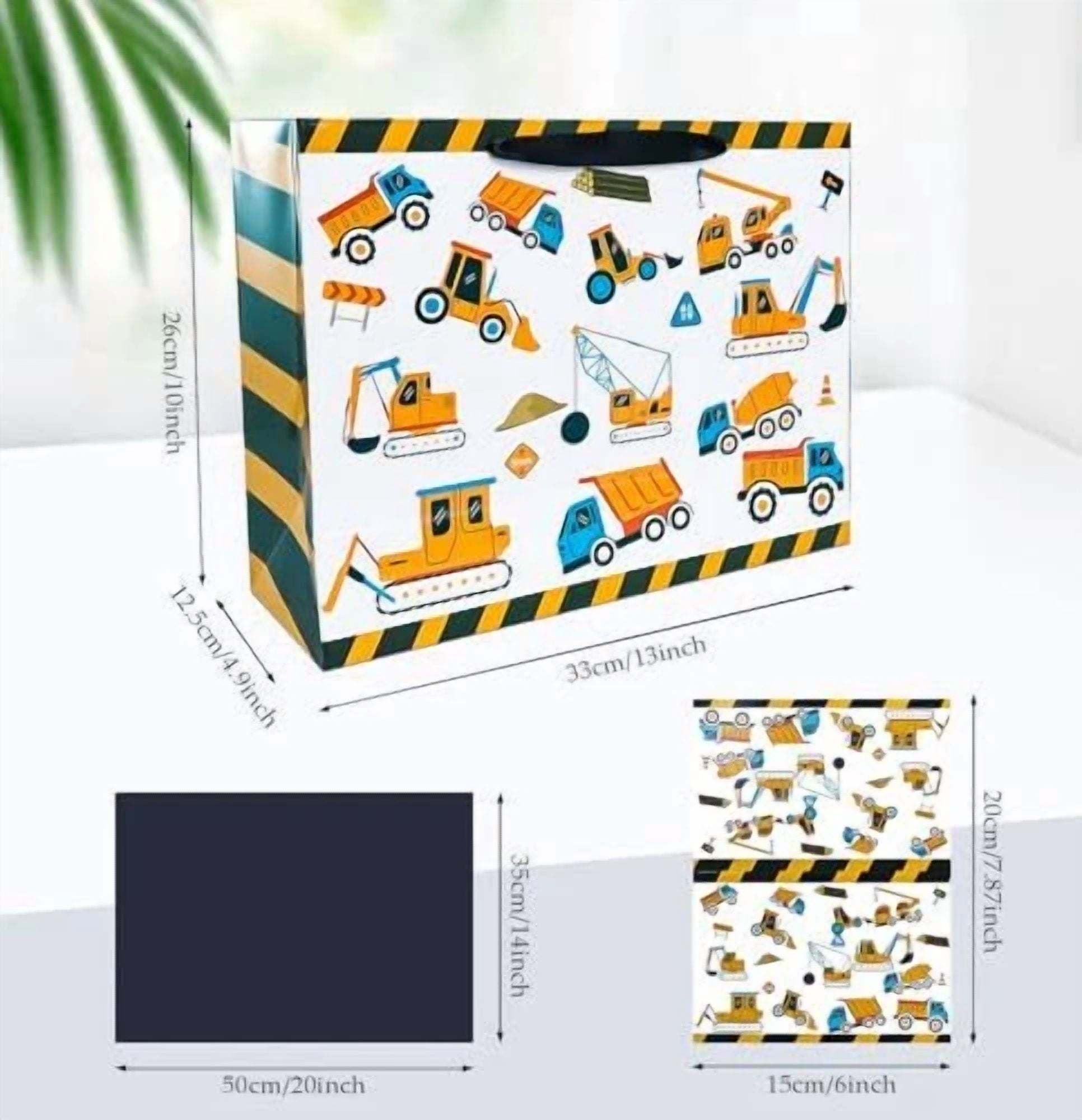 BUTTERFLY- 13 Inches Large Gift Bag For Boys Construction Vehicle Construction Gift Bag
